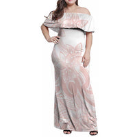Polynesian Tribal Plumeria Lotu Tamaiti Family Matching Off Shoulder Maxi Dress and Hawaiian Shirt Pastel Blush - Polynesian Pride