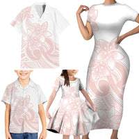 Polynesian Tribal Plumeria Lotu Tamaiti Family Matching Short Sleeve Bodycon Dress and Hawaiian Shirt Pastel Blush - Polynesian Pride