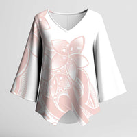 Polynesian Tribal Plumeria Lotu Tamaiti Kimono Sleeve Blouse Pastel Blush - Polynesian Pride