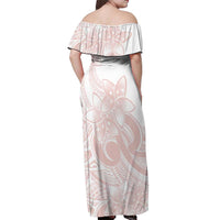 Polynesian Tribal Plumeria Lotu Tamaiti Off Shoulder Maxi Dress Pastel Blush - Polynesian Pride