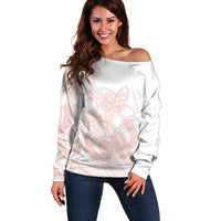 Polynesian Tribal Plumeria Lotu Tamaiti Off Shoulder Sweater Pastel Blush - Polynesian Pride