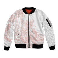 Polynesian Tribal Plumeria Lotu Tamaiti Sleeve Zip Bomber Jacket Pastel Blush - Polynesian Pride