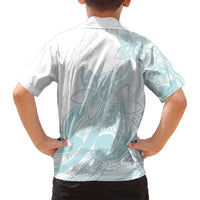 Polynesian Tribal Plumeria Lotu Tamaiti Family Matching Long Sleeve Bodycon Dress and Hawaiian Shirt Pastel Cyan - Polynesian Pride