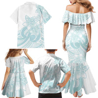 Polynesian Tribal Plumeria Lotu Tamaiti Family Matching Mermaid Dress and Hawaiian Shirt Pastel Cyan - Polynesian Pride