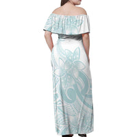 Polynesian Tribal Plumeria Lotu Tamaiti Family Matching Off Shoulder Maxi Dress and Hawaiian Shirt Pastel Cyan - Polynesian Pride