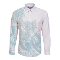 Polynesian Tribal Plumeria Lotu Tamaiti Long Sleeve Button Shirt Pastel Cyan LT9 Unisex Cyan - Polynesian Pride