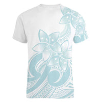 Polynesian Tribal Plumeria Lotu Tamaiti Women V-Neck T-Shirt Pastel Cyan - Polynesian Pride