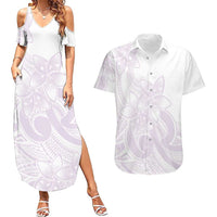 Polynesian Tribal Plumeria Lotu Tamaiti Couples Matching Summer Maxi Dress and Hawaiian Shirt Pastel Mauve - Polynesian Pride