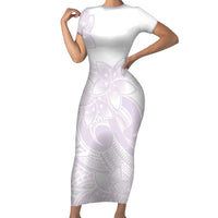 Polynesian Tribal Plumeria Lotu Tamaiti Family Matching Short Sleeve Bodycon Dress and Hawaiian Shirt Pastel Mauve - Polynesian Pride