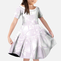 Polynesian Tribal Plumeria Lotu Tamaiti Kid Short Sleeve Dress Pastel Mauve - Polynesian Pride