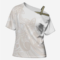 Polynesian Tribal Plumeria Lotu Tamaiti Cross Shoulder Shirt Pastel Nude LT9 Female Nude - Polynesian Pride