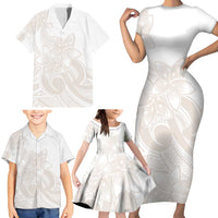Polynesian Tribal Plumeria Lotu Tamaiti Family Matching Short Sleeve Bodycon Dress and Hawaiian Shirt Pastel Nude - Polynesian Pride