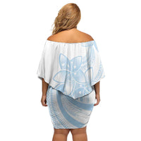 Polynesian Tribal Plumeria Lotu Tamaiti Family Matching Off Shoulder Short Dress and Hawaiian Shirt Pastel Sky Blue - Polynesian Pride