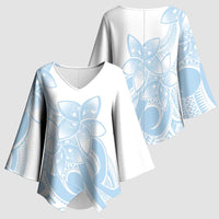 Polynesian Tribal Plumeria Lotu Tamaiti Kimono Sleeve Blouse Pastel Sky Blue - Polynesian Pride