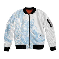Polynesian Tribal Plumeria Lotu Tamaiti Sleeve Zip Bomber Jacket Pastel Sky Blue - Polynesian Pride