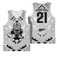 2026 Autumn Rugby Nations New Zealand Custom Basketball Jersey White Kowhaiwhai Maori Tribal Taniko Motif LT9 - Polynesian Pride