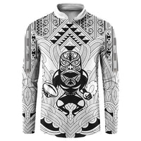 2026 Autumn Rugby Nations New Zealand Custom Button Sweatshirt White Kowhaiwhai Maori Tribal Taniko Motif LT9 White - Polynesian Pride