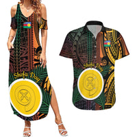 Personalised Shefa Day Couples Matching Summer Maxi Dress and Hawaiian Shirt Happy June 18 Vanuatu Province LT14 Black - Polynesian Pride