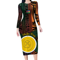 Personalised Shefa Day Family Matching Long Sleeve Bodycon Dress and Hawaiian Shirt Happy June 18 Vanuatu Province