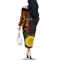 Personalised Shefa Day Family Matching Off The Shoulder Long Sleeve Dress and Hawaiian Shirt Happy June 18 Vanuatu Province