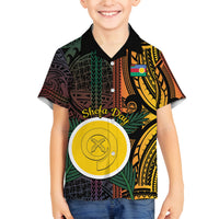 Personalised Shefa Day Family Matching Off The Shoulder Long Sleeve Dress and Hawaiian Shirt Happy June 18 Vanuatu Province