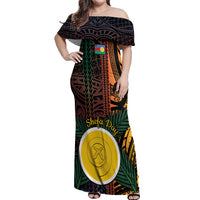 Personalised Shefa Day Off Shoulder Maxi Dress Happy June 18 Vanuatu Province LT14 Women Black - Polynesian Pride