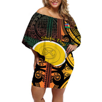 Personalised Shefa Day Off Shoulder Short Dress Happy June 18 Vanuatu Province LT14 Women Black - Polynesian Pride