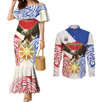 Philippines Independence Day Couples Matching Mermaid Dress and Long Sleeve Button Shirt Pilipinas Eagle 126th Anniversary LT14 Blue - Polynesian Pride