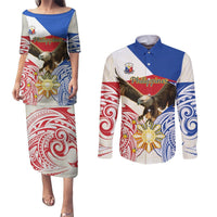 Philippines Independence Day Couples Matching Puletasi and Long Sleeve Button Shirt Pilipinas Eagle 126th Anniversary LT14 Blue - Polynesian Pride