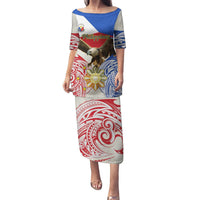 Philippines Independence Day Puletasi Pilipinas Eagle 126th Anniversary LT14 Long Dress Blue - Polynesian Pride