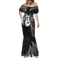 Personalised New Zealand Mermaid Dress Aotearoa Silver Fern With Manaia Maori Unique Black LT14 - Polynesian Pride