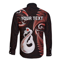 Personalised New Zealand Long Sleeve Button Shirt Aotearoa Silver Fern With Manaia Maori Unique Red LT14 - Polynesian Pride