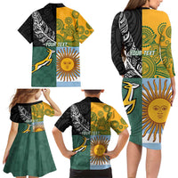 Personalised Rugby 2025 Championship Family Matching Long Sleeve Bodycon Dress and Hawaiian Shirt Combination of Southern Hemisphere Countries - Polynesian Pride
