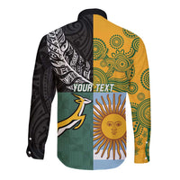 Personalised Rugby 2025 Championship Long Sleeve Button Shirt Combination of Southern Hemisphere Countries - Polynesian Pride