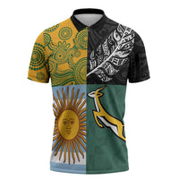 Personalised Rugby 2025 Championship Zipper Polo Shirt Combination of Southern Hemisphere Countries LT14 Black - Polynesian Pride