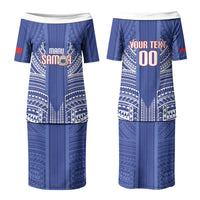 Custom Manu Samoa Rugby 2026 Family Matching Puletasi and Hawaiian Shirt Samoan Pattern LT14 Mom's Dress Blue - Polynesian Pride