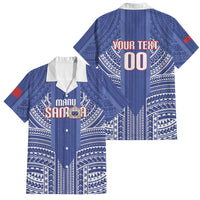 Custom Manu Samoa Rugby 2026 Family Matching Puletasi and Hawaiian Shirt Samoan Pattern LT14 Dad's Shirt - Short Sleeve Blue - Polynesian Pride