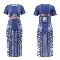 Custom Manu Samoa Rugby 2026 Family Matching Short Sleeve Bodycon Dress and Hawaiian Shirt Samoan Pattern