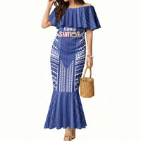 Custom Manu Samoa Rugby 2026 Mermaid Dress Samoan Pattern LT14 Women Blue - Polynesian Pride