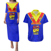 Papua New Guinea Rugby Couples Matching Puletasi Dress and Hawaiian Shirt Hela Wigmen PNG Polynesian Pattern LT14 Blue - Polynesian Pride