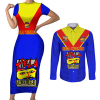 Papua New Guinea Rugby Couples Matching Short Sleeve Bodycon Dress and Long Sleeve Button Shirts Hela Wigmen PNG Polynesian Pattern LT14 Blue - Polynesian Pride