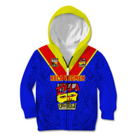Papua New Guinea Rugby Kid Hoodie Hela Wigmen PNG Polynesian Pattern LT14 Zip Hoodie Blue - Polynesian Pride