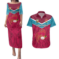 Papua New Guinea Rugby Couples Matching Puletasi Dress and Hawaiian Shirt Goroka Lahanis PNG Polynesian Pattern LT14 Red - Polynesian Pride