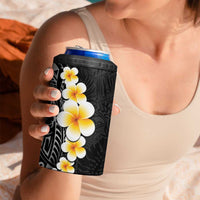 Black Tropical Plumeria With Galaxy Polynesian Art 4 in 1 Can Cooler Tumbler