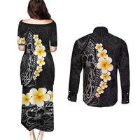 Black Tropical Plumeria With Galaxy Polynesian Art Couples Matching Puletasi and Long Sleeve Button Shirt LT14 - Polynesian Pride
