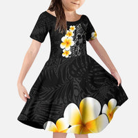 Black Tropical Plumeria With Galaxy Polynesian Art Family Matching Puletasi and Hawaiian Shirt LT14 Daughter's Dress Black - Polynesian Pride