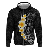 Black Tropical Plumeria With Galaxy Polynesian Art Hoodie LT14 Zip Hoodie Black - Polynesian Pride