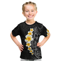 Black Tropical Plumeria With Galaxy Polynesian Art Kid T Shirt