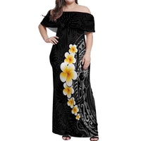Black Tropical Plumeria With Galaxy Polynesian Art Off Shoulder Maxi Dress LT14 Women Black - Polynesian Pride