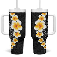 Black Tropical Plumeria With Galaxy Polynesian Art Tumbler With Handle LT14 One Size: 40 oz Black - Polynesian Pride